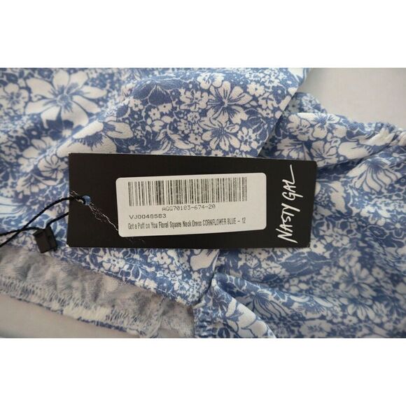 Nasty Gal Women's Sz 8 Blue Floral Got A Puff On You Square Neck Bodycon Dress - Picture 4 of 10